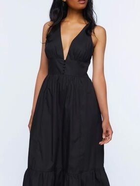 Forever 21 Black Deep V-Neck Sleeveless Midi Dress
